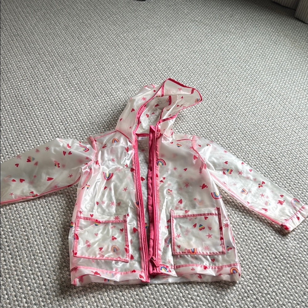 Old Navy Pink and White Floral Raincoat with Hood